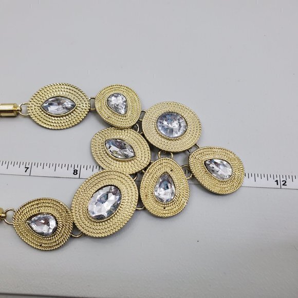 Statement Necklace Rhinestone Tear Drop Gold Tone - Picture 7 of 7